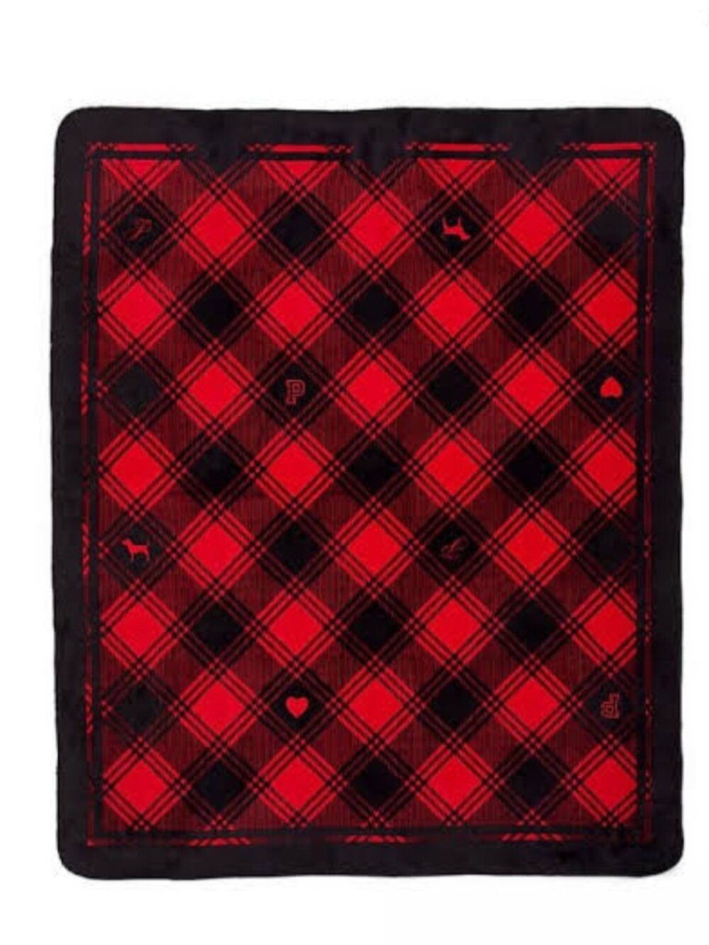 Victoria's Secret PINK Cozy Plush Red & Black Plaid Heart Sherpa Blanket NWT
